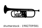 Trumpet vector silhouette illustration isolated on white background. Music wind instrument symbol. Bugler silhouette.