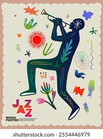 Trumpet vector template hand drawn abstract jazz poster