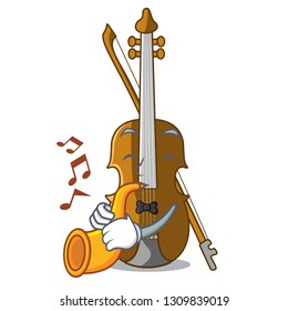 With trumpet violin in the cartoon music room