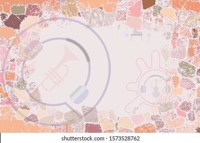 trumpet violin and piano with rough pattern of stone as background vector