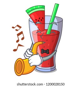 With trumpet watermelon juice with watermelon fruit cartoon