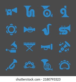 trumpet web icons. Trumpet and Trombone, French horn and Trombone symbol, vector signs