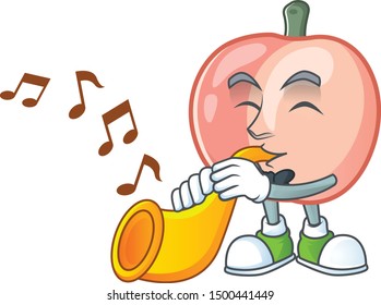 With trumpet whole peach cartoon for healthy fruit