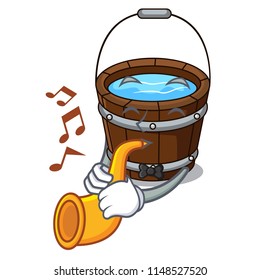 With trumpet wooden bucket mascot cartoon