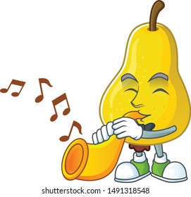 With trumpet yellow pear cartoon character on white background