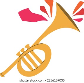 trumpet, yellow wind instrument with ornaments