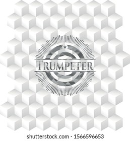 Trumpeter grey emblem. Vintage with geometric cube white background
