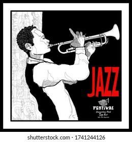 Trumpeter playing. Jazz trumpet player - vector illustration (Ideal for printing on fabric or paper, poster or wallpaper, house decoration)