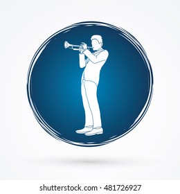 Trumpeter playing trumpet designed on spin wheel background graphic vector.