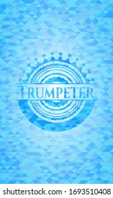 Trumpeter sky blue emblem with triangle mosaic background