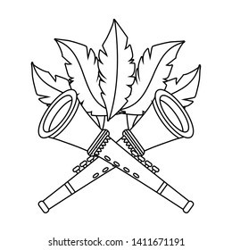 trumpets with feathers in black and white