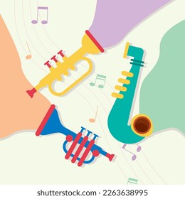 trumpets and saxophone instruments icons