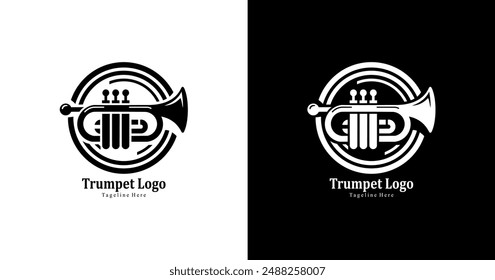 Trumpet-shaped logo design with modern style