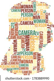 Trump's silhouette filled with vintage colored words Person Woman Man Camera TV