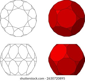 Truncated dodecahedron vector set , 3D Geometric Shapes Vector Drawing , 3D Mathematical Polyhedra Set