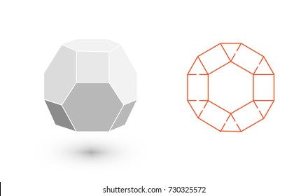 Truncated octahedron is a geometric figure. Hipster Fashion minimalist design. Film solid bodies. Truncated octahedron flat design vector illustration, fine art line. Vector illustration.