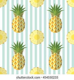 truncated pineapples isolated on background with vertical white and blue strips pattern