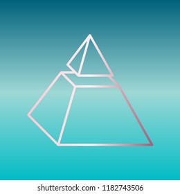 Truncated pyramid with hat. Vector. Pink bronze gradient icon at turquoise gradient background.