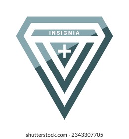 Truncated rhombus logo design element with insignia lettering and cross icon. 