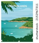 Trunk Bay Beach Virgin Islands National Park background landscape vector illustration. suitable for poster, postcard, art print.