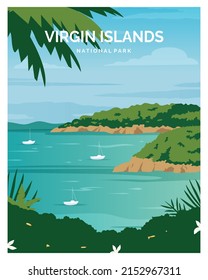 Trunk Bay Beach Virgin Islands National Park background landscape vector illustration. suitable for poster, postcard, art print.