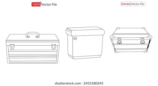 Diseño de contorno de silueta de maletero. Ilustración técnica de accesorios de moda. Vector mochila delantera. silueta de la caja del maletero. Contorno abierto caja de madera del pecho tesoro Imagen de Vector. tronco de hierro Vector