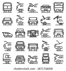 Trunk car icons set. Outline set of trunk car vector icons for web design isolated on white background