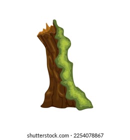 Tronco del árbol cortado con la ilustración del vector de musgo verde. Dibujo de caricatura isométrica de una parte del árbol con musgo en la jungla o pantano aislado en el fondo blanco. Naturaleza, medio ambiente, concepto de biología