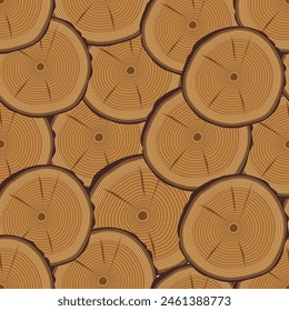 Trunk cuts seamless pattern. Tree trunk ring vector background