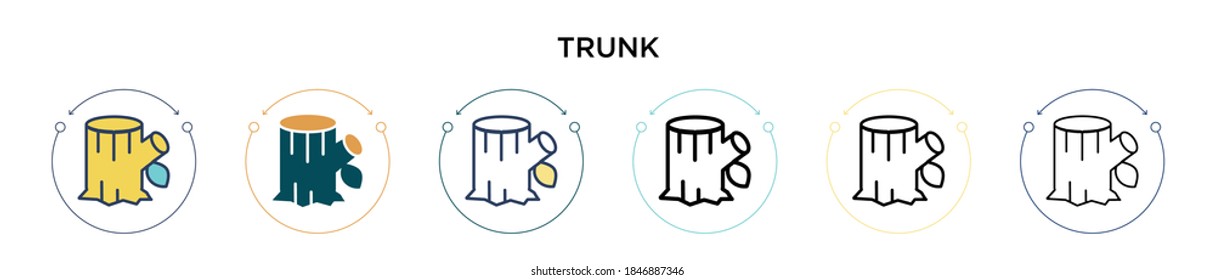 Trunk-Icon in vollem, dünnen Linie, Umriss und Strich-Stil. Vektorgrafik zweier farbiger und schwarzer Stamm-Vektorsymbole kann für mobile, i, web-basierte