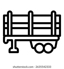 Ícone de linha de semirreboque carregado de tronco, conceito de indústria florestal. Gráficos vetoriais. Reboque com toras de madeira, sinal de transporte no fundo branco, estilo móvel ou design