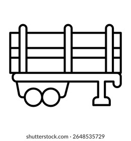 Ícone de linha fina do semirreboque carregado do tronco, conceito da indústria florestal. Gráficos vetoriais. Reboque com toras de madeira, sinal de transporte no fundo branco, estilo móvel ou design