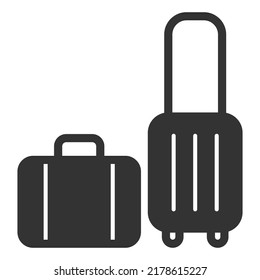 Tronco sobre ruedas con un carro y una maleta para las cosas, viaje - signo vector, icono web, ilustración de fondo blanco, estilo glifo