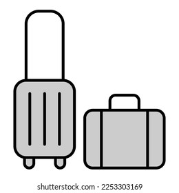 Tronco sobre ruedas con un carro y una maleta para las cosas, viaje - icono, ilustración de fondo blanco, estilo gris