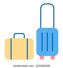 Trunk on wheels with a trolley and a suitcase for things, travel - icon, illustration on white background, flat color style