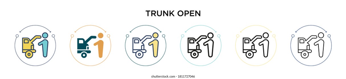 Trunk open icon in filled, thin line, outline and stroke style. Vector illustration of two colored and black trunk open vector icons designs can be used for mobile, ui, web
