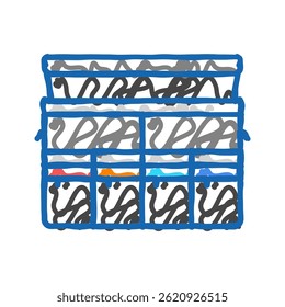 Vector de boceto del icono del doodle del accesorio del organizador del tronco. Muestra de accesorio del organizador del tronco