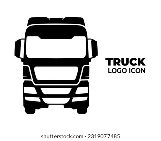 Trunk tractor black silhouette front view.  Truck icon vector illustration.
