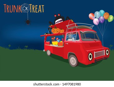 Trunk Or Treat Halloween Illustration Graphic Vector