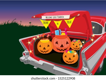 Trunk or Treat Halloween night on illustration graphic vector