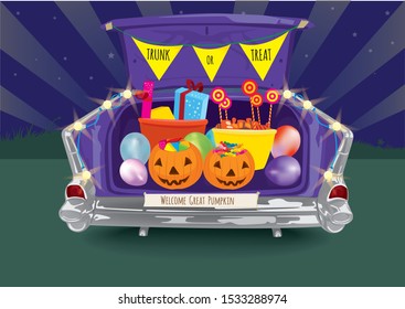 Trunk or Treat Halloween night on illustration graphic vector