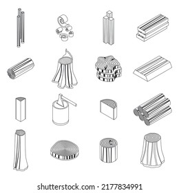 Trunk tree icons set. Isometric set of trunk tree vector icons thin line outline on white isolated