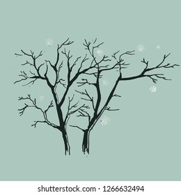 Trunks of bare trees. Graphic drawing.