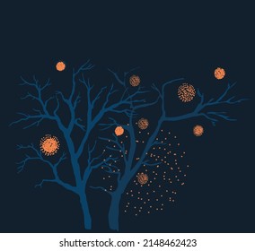 Trunks of bare trees. Graphic drawing.