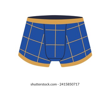 Truncos, ropa interior hombres. Pantalones cortos, boxeadores, bragas con estampado a cuadros. Diseño de ropa interior para hombres, calzoncillos, calzoncillos. Ropa interior, pantalones. Ilustración vectorial plana aislada en fondo blanco