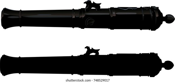 trunks of old artillery black isolated on white background