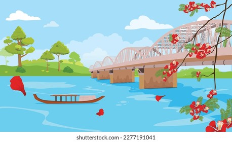 Truong Tien bridge or Trang Tien on Huong river in Hue Vietnam