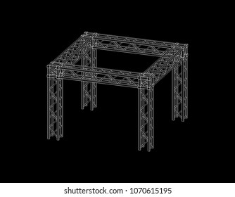 Truss construction. Isolated on black background. Vector outline illustration. Dimetric projection.