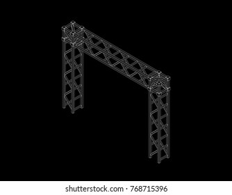 Truss construction. Isolated on black background. Vector outline illustration. Isometric projection.