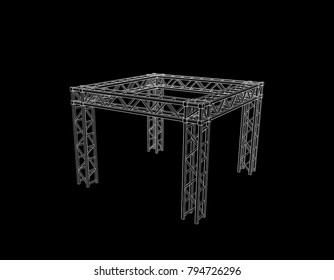 Truss construction. Isolated on black background. Vector outline illustration.